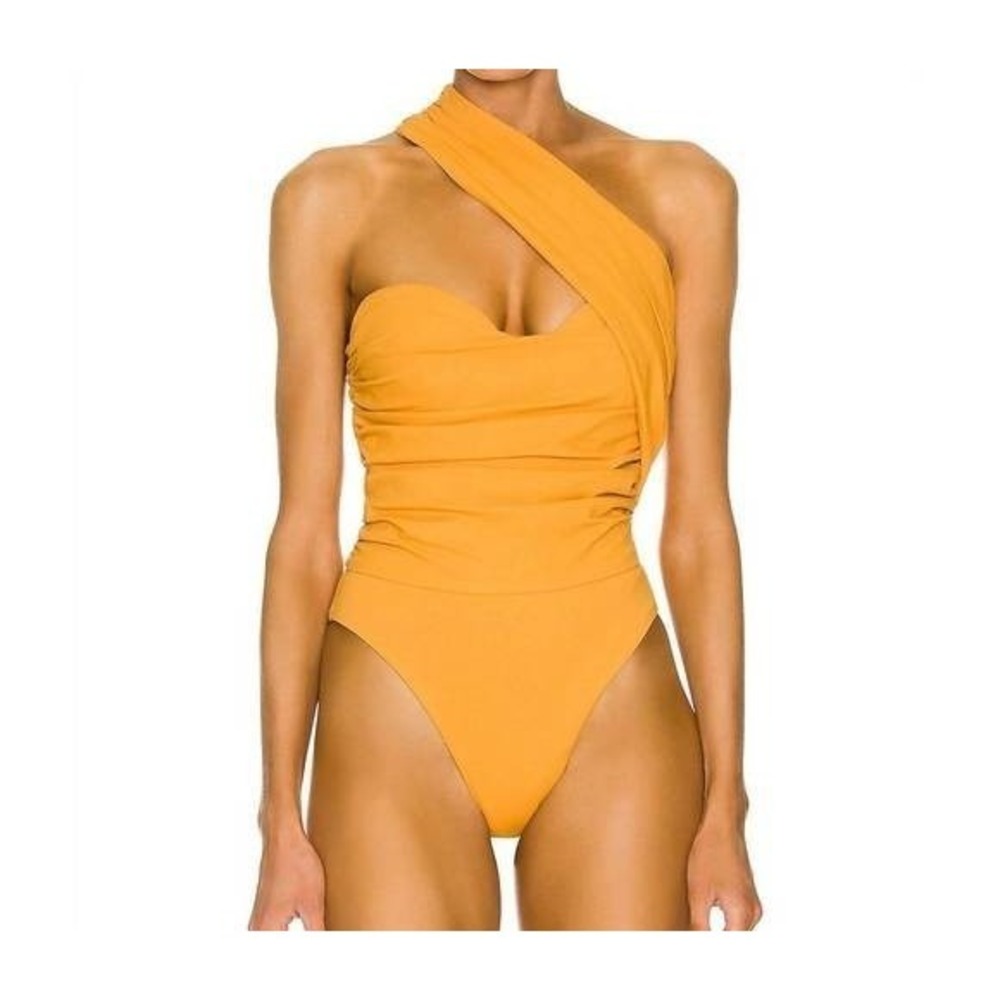 Atoir Never Really Over Bodysuit Womens 10 Mango Ruched Stretch One Shoulder
